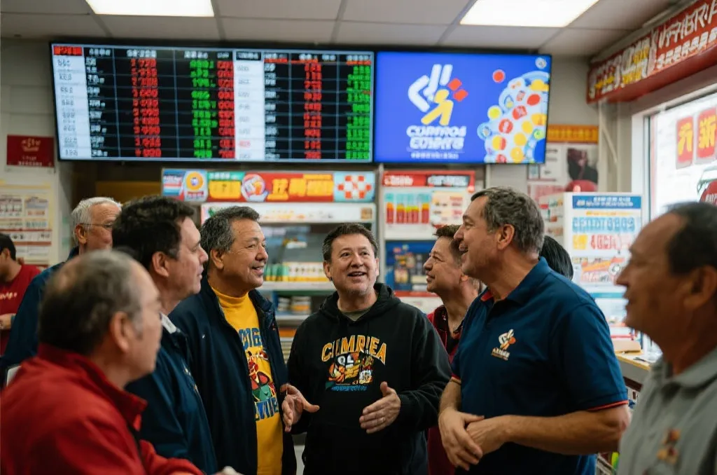 彩民在彩票站讨论开奖结果